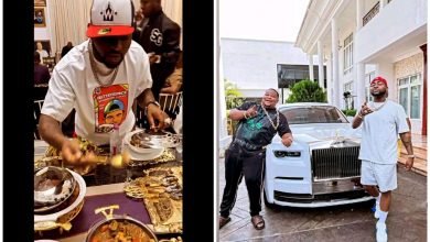 "Abeg who OBO dey deceive with Diet" – Reactions as Davido eats extravagantly at Cubana Chief Priest glass hause (VIDEO)