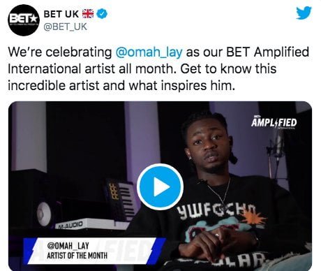 BET award Celebrates Omah Lay As Amplified International Artiste Of The Month