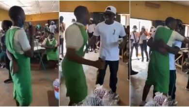 Exciting Moment For A Female Student Jumping Up, Hugs Reekado Banks As He Visits Their School (Video)