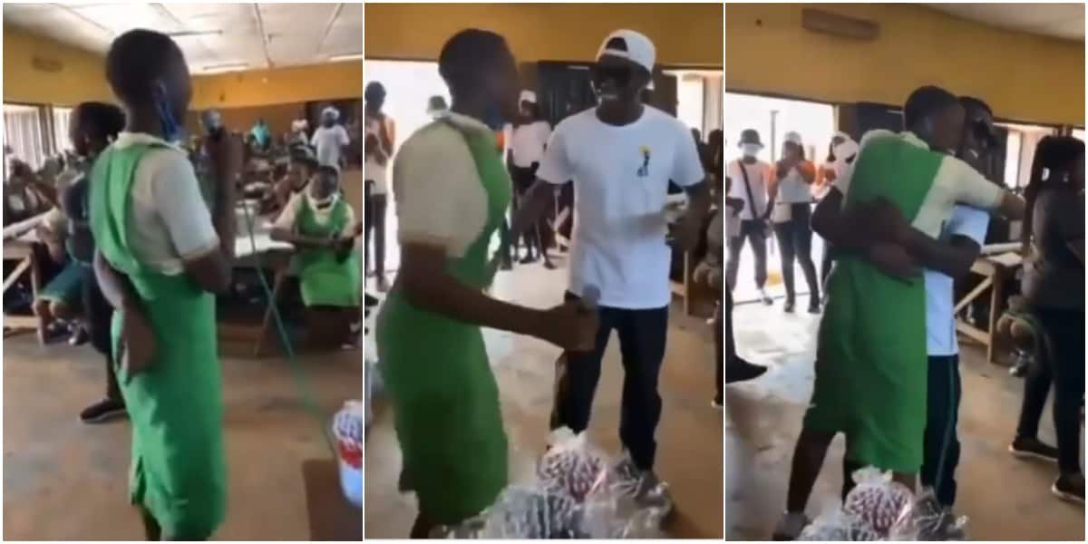 Exciting Moment For A Female Student Jumping Up, Hugs Reekado Banks As He Visits Their School (Video)