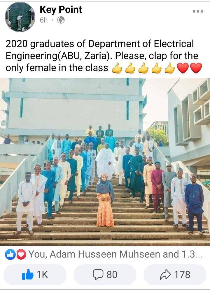 ABU University student celebrated for being the only female student in her class (Photo)