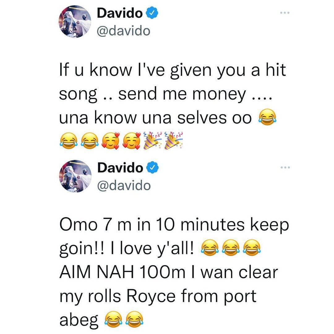 Davido made over 67M Naira in hours after asking fans and friends to send 1M each