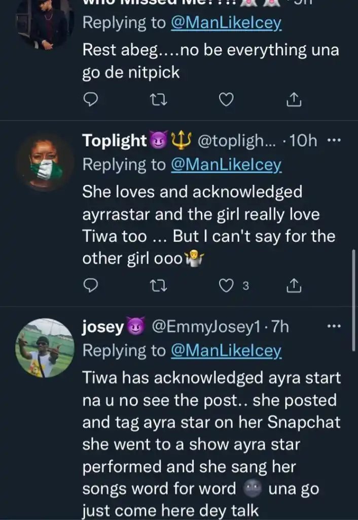 “Tiwa Savage never acknowleged Tems & Ayra Starr” – Fan questions singer on support for women (See Reactions)