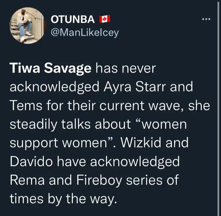 “Tiwa Savage never acknowleged Tems & Ayra Starr” – Fan questions singer on support for women (See Reactions)