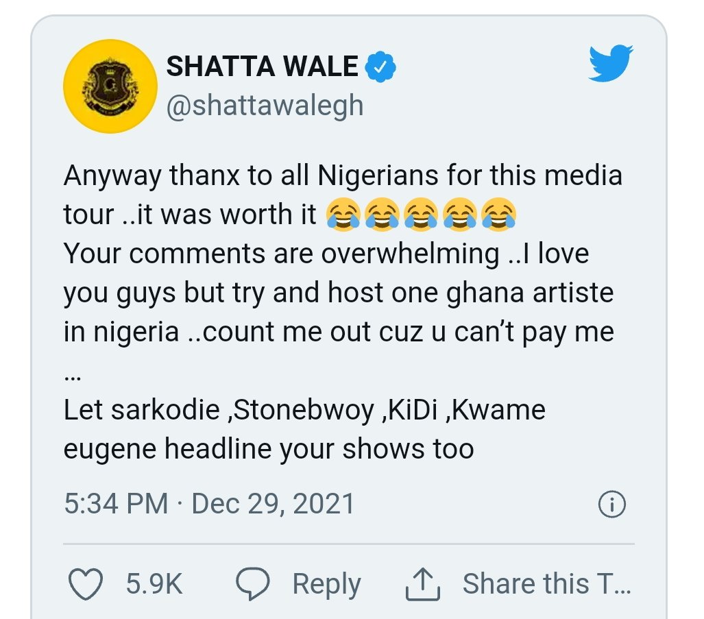 "I’m expensive, you can't pay me" Shatta Wale tells Nigerians as he finally ends his beef