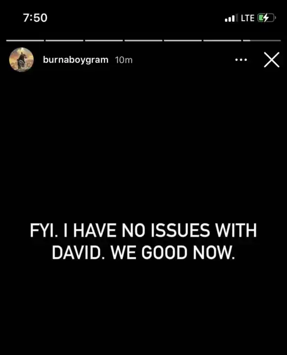 "Me & Davido we good now" Burna Boy shares update on his relationship with Davido