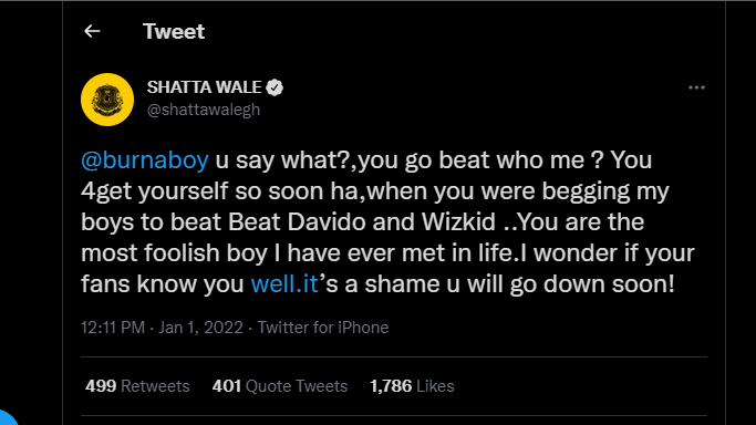 You forgot how you begged my boys to beat Davido and Wizkid – Shatta Wale to Burna Boy