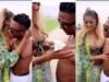 Romantic moment female fan takes advantage of hugging Wizkid at a beach party (VIDEO)