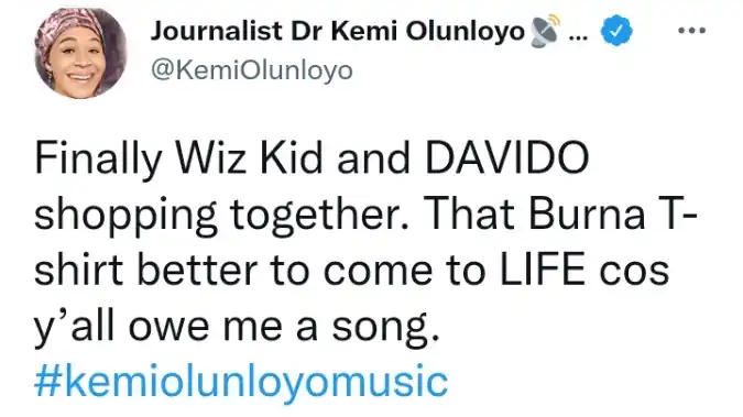 Reactions as Kemi Olunloyo posted Wizkid and Davido shopping together (WATCH)