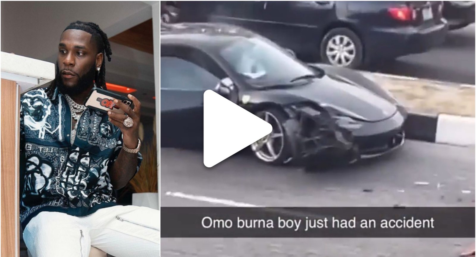 Burna Boy involved in ghastly car accident with his Ferrari 458 hours after penning note to late brother (VIDEO)