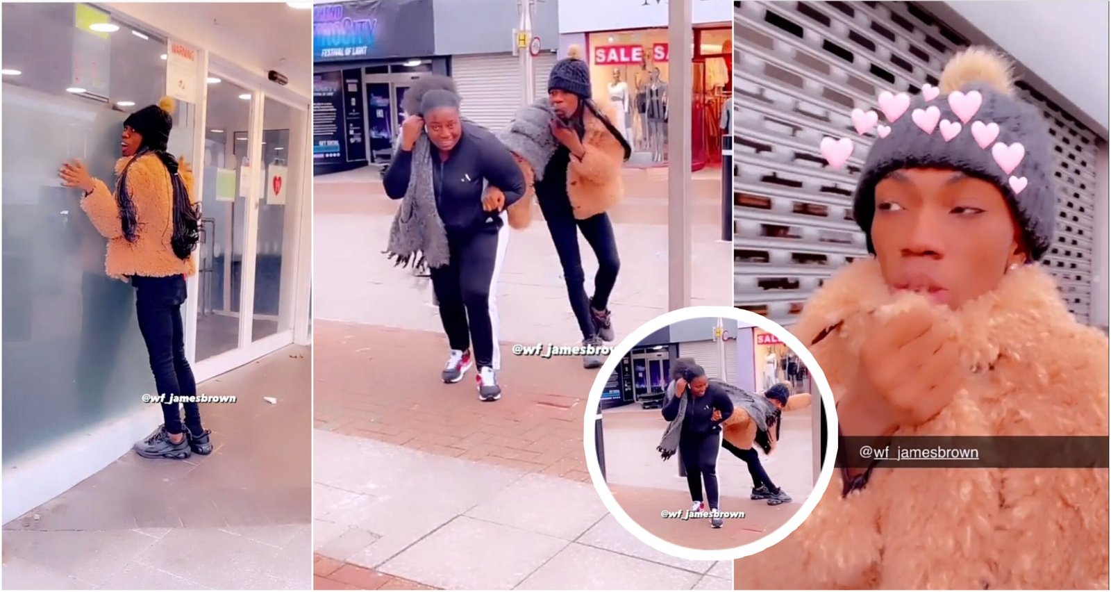 “UK is not easy o” – James Brown reacts after he almost got blown away by a fierce wind (VIDEO)