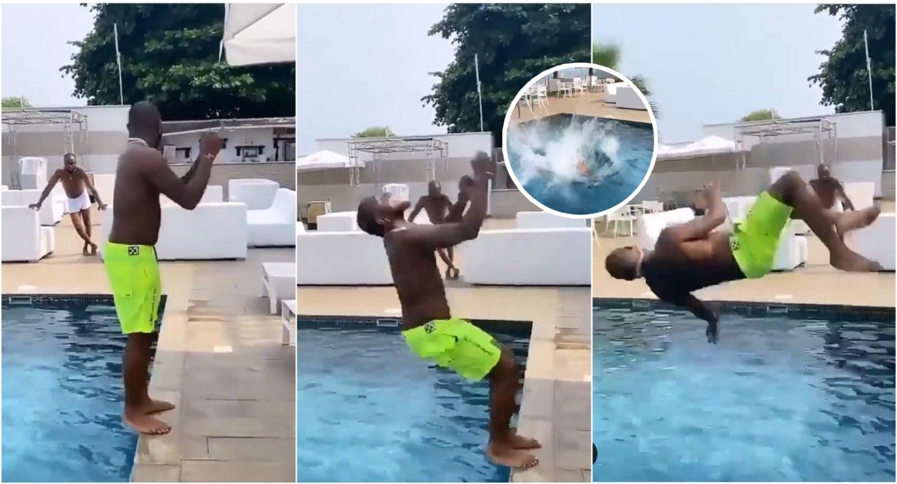 "OBO, much talent" – Davido got fans amazed after a video shows him did a backflip into swimming pool (VIDEO)