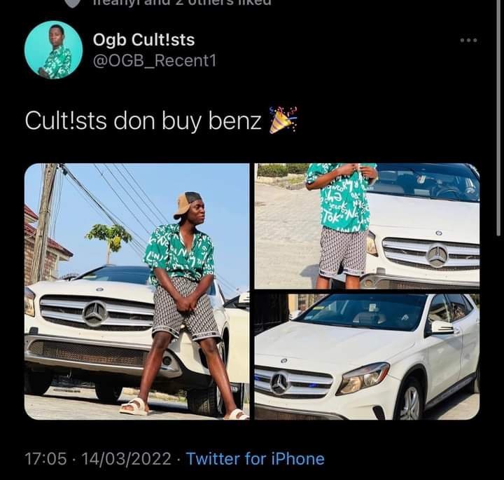 ”CuIt!st don buy Benz” – Fast-rising skit maker, OGB Recent celebrates after acquiring a Mercedes Benz [PHOTOS]