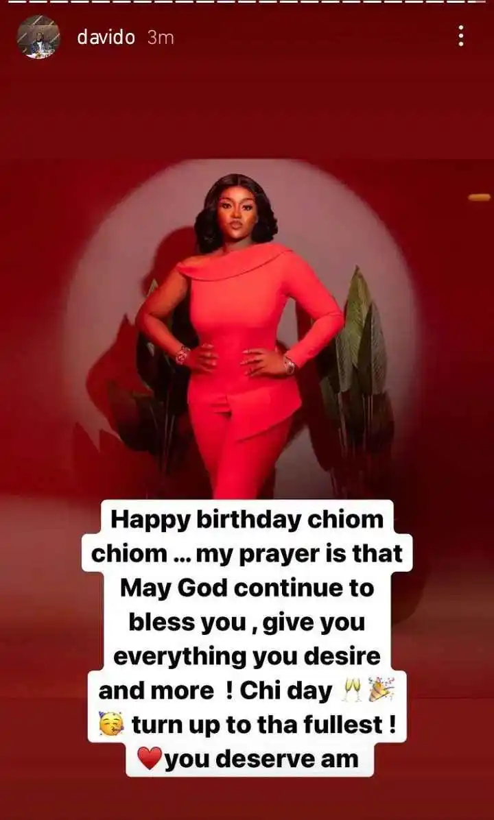 Davido sends heartwarming message to ex-girlfriend Chioma as she celebrate her birthday