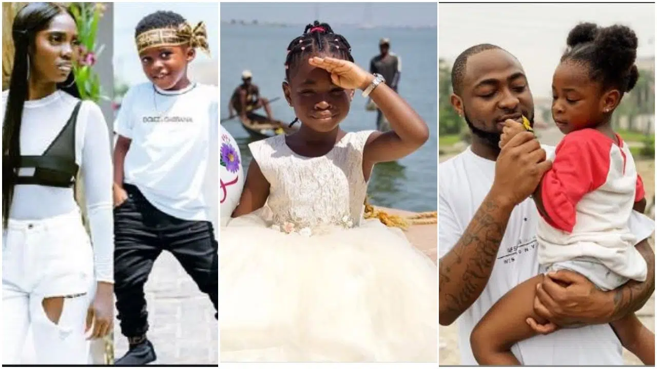 Tiwa Savage son Jam Jam and Davido daughter stir reactions as they call Davido 'OBO baddest' 'OBO 4 Life'(WATCH)