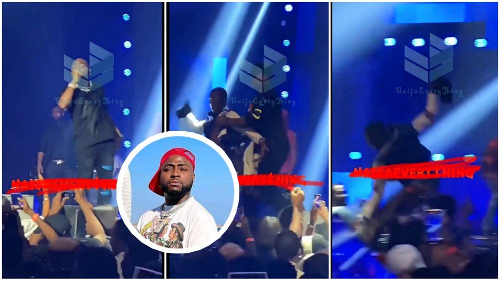 Moment Davido's bodyguard fling overexcited fan who tried to get to the singer on stage (VIDEO)