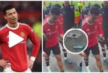 Watch moment C. Ronaldo angr!ly smashed a fan’s Phone after Man-U lost to Everton (VIDEO)