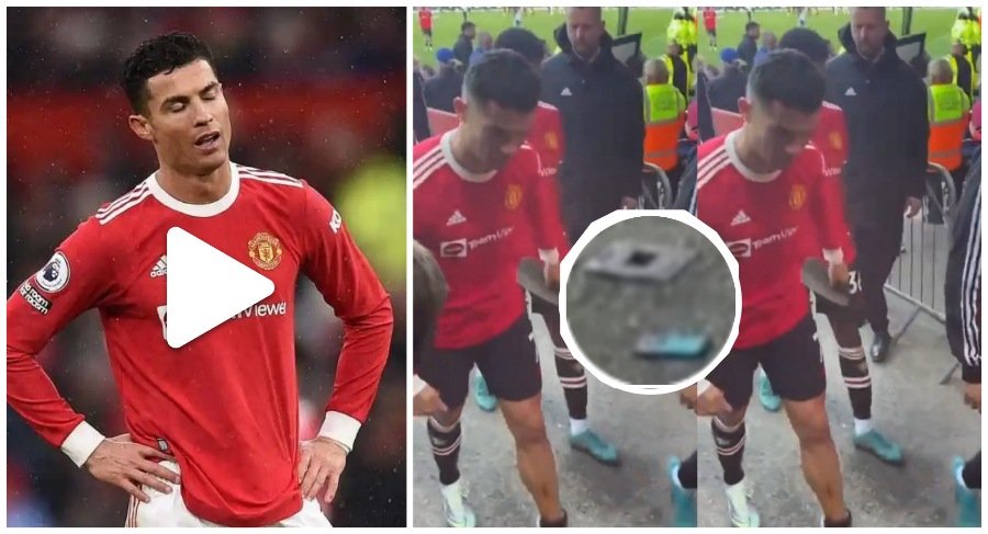 Watch moment C. Ronaldo angr!ly smashed a fan’s Phone after Man-U lost to Everton (VIDEO)