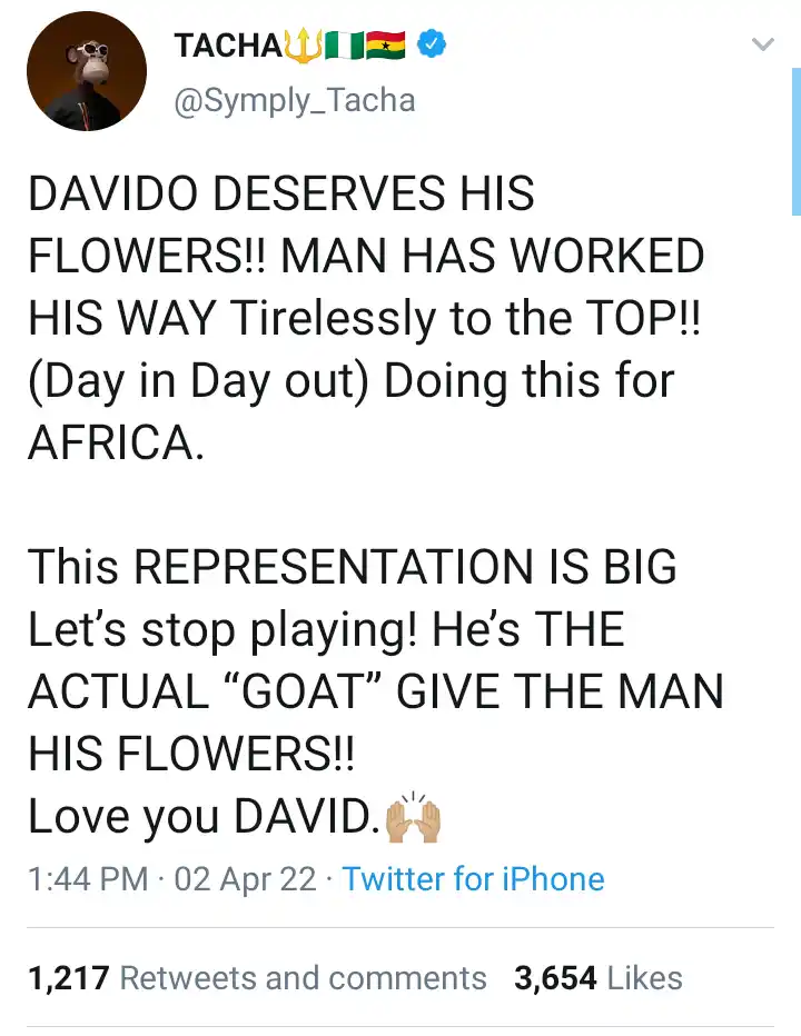 “Let’s stop playing, Davido is the actual GOAT” – Reality TV star, Tacha declares, says reasons