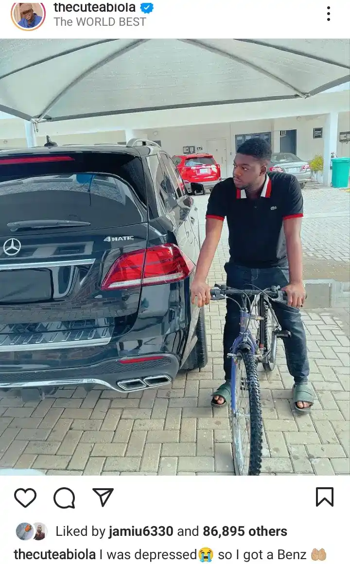 "I was depressed so I got a Benz" – Cute Abiola says as he acquires a new car amid alleged split with wife