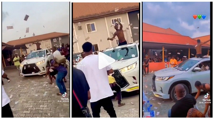 “Where una dy see dis Money!” – Huge reactions as Youngboys seen throwing Money at people from a car on the street (VIDEO)
