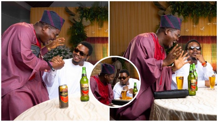 "Put Your Akant Number Here" – Comedian, Mr Macaroni pays respect as he meets Olamide