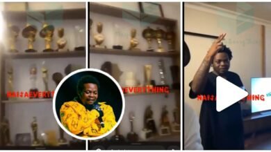 “Only Baddo?” – Man expresses amazement after visiting Olamide and seeing his Award cabinet (VIDEO)