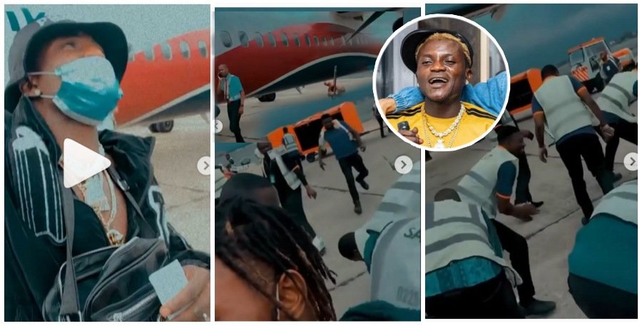 "Zazu invest o" – Netizens reasts as Portable sprays Money at the Airport be4 boarding from Benin to Lagos (VIDEO)