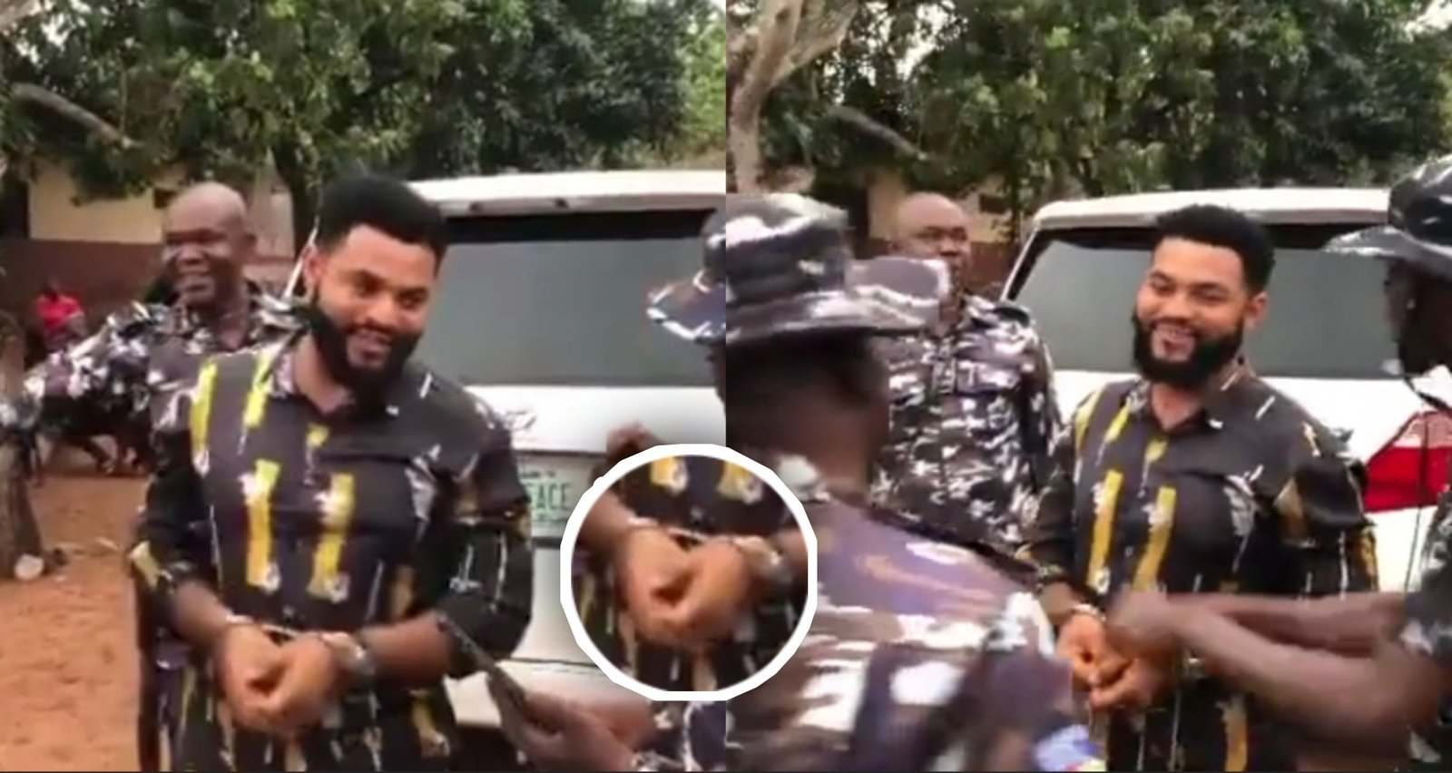 “I was just shooting a skit, Na play we dey play” – Actor Stephen says as Police arrest and Handcuffs him (VIDEO)