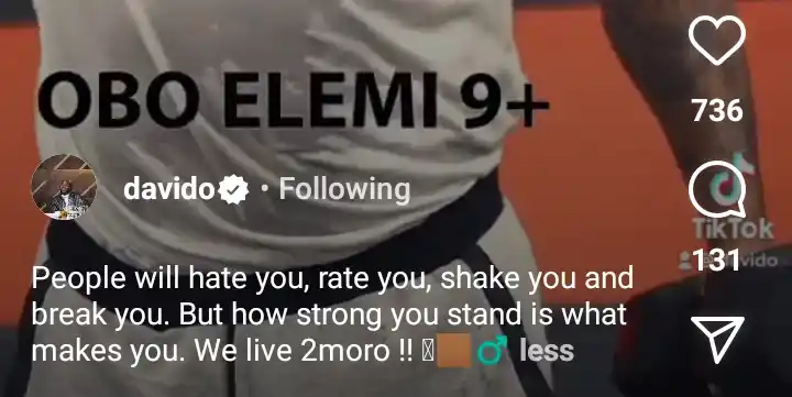 “People will hate you, rate you But 'Stand Strong' always” Davido goes motivational in the gym (VIDEO)