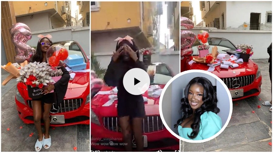 “Aww I'm speechless” – BBNaija’s Saskay left speechless as fans gift her a Benz with truckload of gifts (VIDEO)