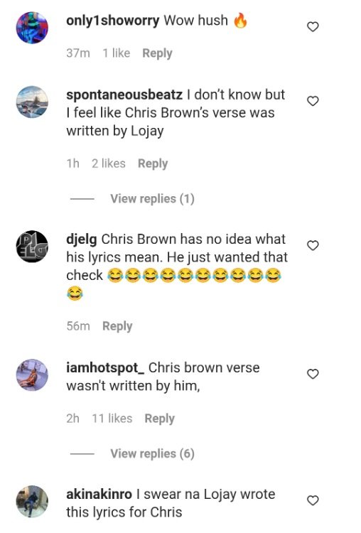 “Chris Brown lyrics was writen by Lojay” – Reactions the American singer says 'Chop life like Hushpuppi' in Lojay's Monalisa remix