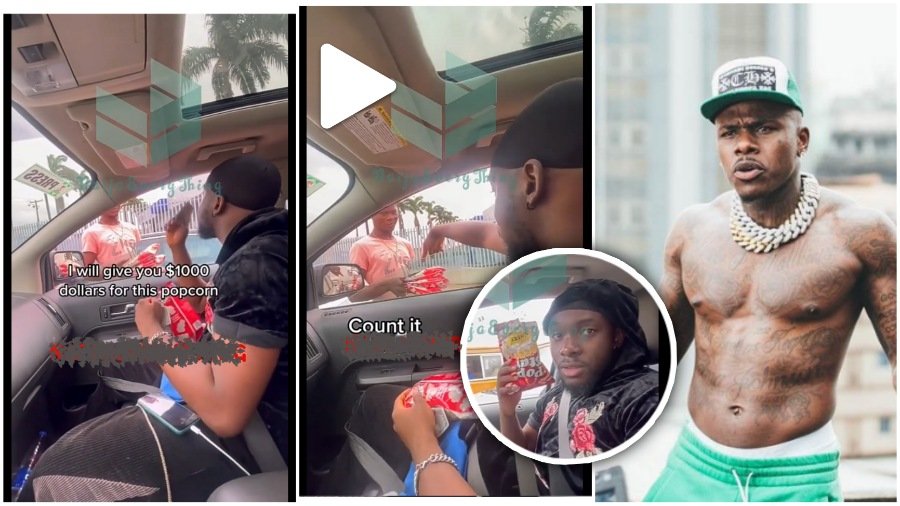 “DaBaby no get money” – Man says as he buys popcorn from Lagos hawker for $1,000 (WATCH VIDEO)