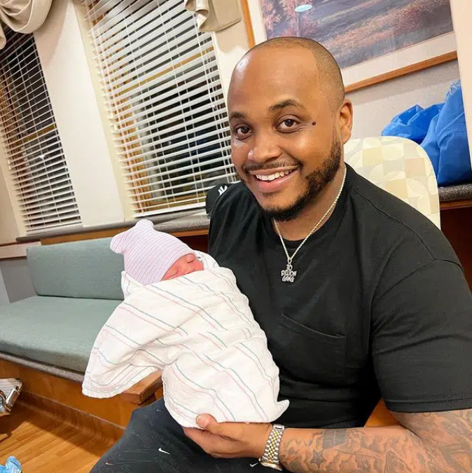 Davido’s cousin, Sina Rambo rejoices as he welcomes a bouncing baby girl (Photos)