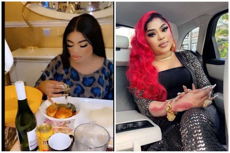 “Mama of Lagos, This is so dirty & unhygienic” – Bobrisky receive knocks for using long nails to eat swallow (WATCH)