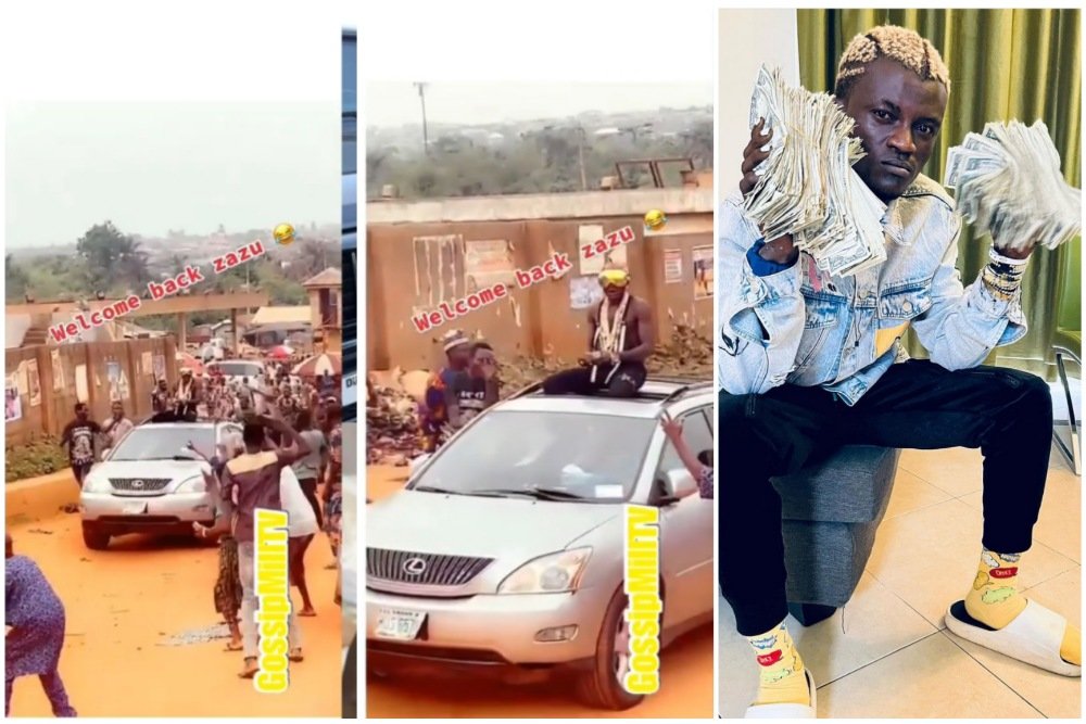 “ZAZOO na king of Trenches” – Reactions as Portable returns to Nigeria and give back by spraying money in a street (VIDEO)