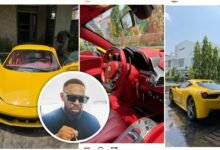 “I left my gal friends and got a new baby” – Timaya says as he Acquires brand new FERARI 458 Iconic