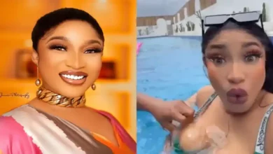 “Wetin I see Just Now” – Viral Video Shows Moment Tonto Dikeh Mistakenly Exposed Her Nlpples Inside A Pool (watch)
