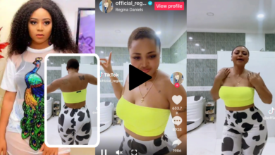 "Make she no use kpekus k!ll the old man o"– Reactions as Regina Daniels tw€rk in a ruanchy outfit in a toilet (watch)